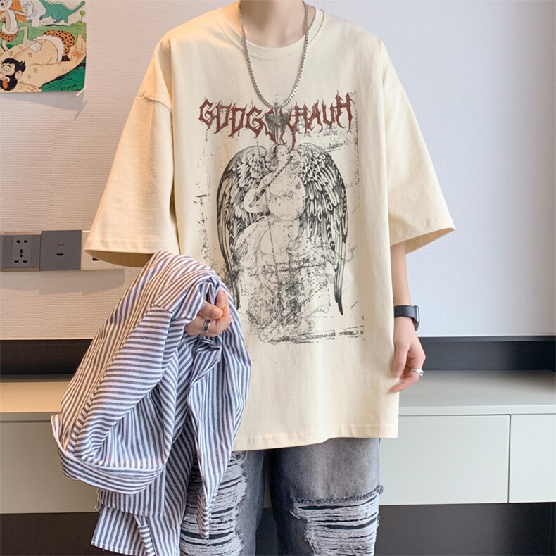 已注册/夏季内景重磅天使印花短袖T恤男潮宽松打底衫DT00582/P25,男装T恤,电商B316