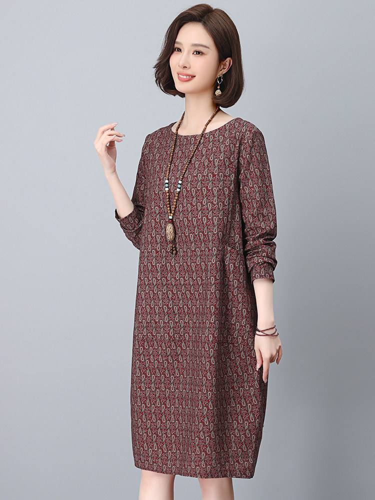 小个子棉麻直筒连衣裙春装大码妈妈中老年裙子宽松遮肚子气质短裙,女装连衣裙,依恋蒂丝