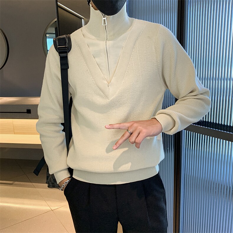 韩版假两件设计感轻熟风高领套头毛衣针织衫MY03462-P63,男装针织衫/毛衣,星座308B-2