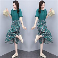 高档棉麻连衣裙女2022夏季新款修身显瘦洋气减龄印花拼接短袖裙子，女装连衣裙，香水丽阁