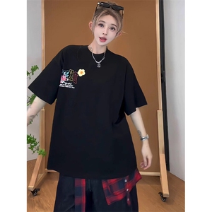 万针全刺绣工艺抖音得物高品质260克重磅纯棉双纱美式高街短袖T恤图片