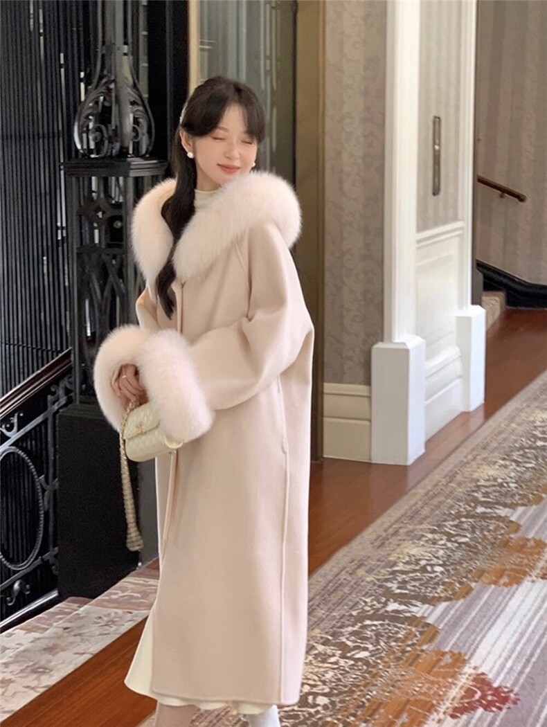 原价459.99!冬上新!【依嘟】连帽狐狸毛高级感大翻领厚，女装双面呢大衣，依嘟服饰