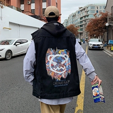 牛仔马甲男2024年秋季宽松无袖坎肩夹克熊猫印花外套MJ114-P68，男装夹克，星座1103-3