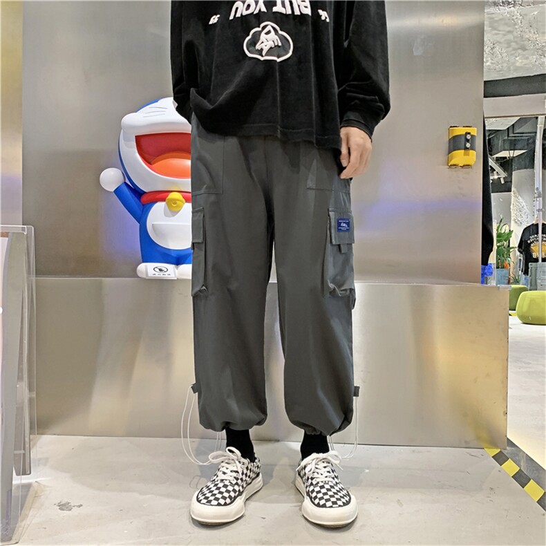 秋季港风宽松大口袋工装休闲裤男ins帅气抽绳束脚长裤潮GK036-p33,男装休闲裤,星座1008-1