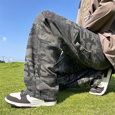 迷彩工装牛仔裤男春秋美式潮牌小众直筒裤高街QK85P52，男装牛仔裤，星座1116-2
