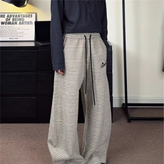 阔腿裤女春秋2025新款垂感宽松bf慵懒黑白斜条纹休闲直筒运动裤潮，女装休闲裤，星座506A