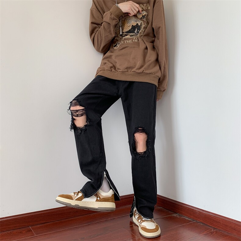 暗黑破洞牛仔裤男韩版潮流高街2023秋夏季新款ins休闲裤K2262-P41,男装牛仔裤,星座412-3
