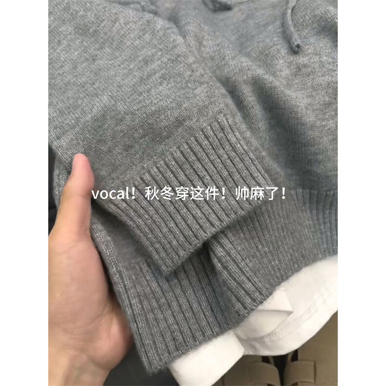 重磅秋冬装北极绒开衫毛衣美式复古休闲慵懒风针织衫加厚连帽外套,男装针织衫/毛衣,电商A486-1