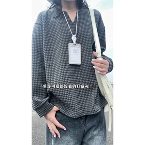XZ809A/SYR13/特P24/控48 千鸟格小香风V领长袖T恤卫衣图片