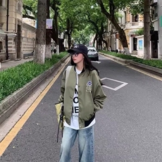 美式复古刺绣飞行夹克男女春秋新款小众设计感宽松百搭棒球服外套，男装夹克，星座506A