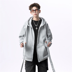 春季新款细节连帽休闲宽松纯色拉链卫衣外套914-4-WY41-P62控108，男装卫衣，星座914-4