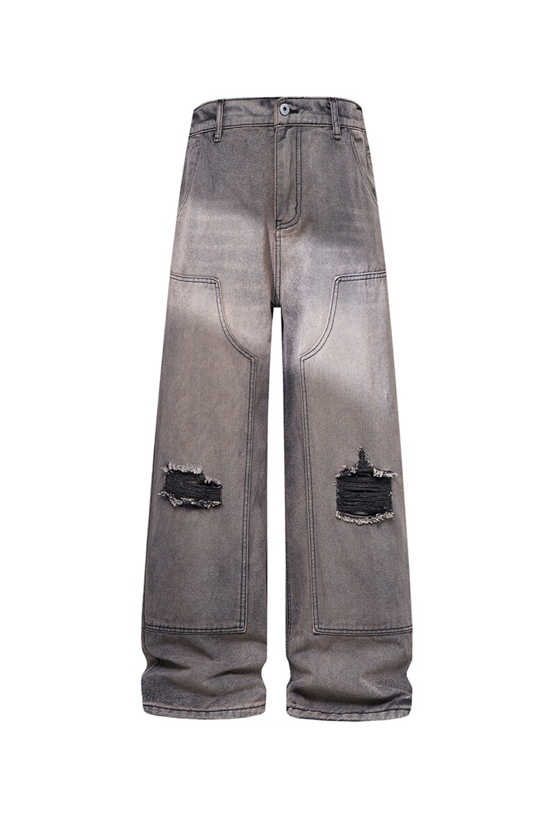 B221美式ins高街重工艺宽松直筒假破洞牛仔裤LK26647-特P48控88,男装牛仔裤,电商B221