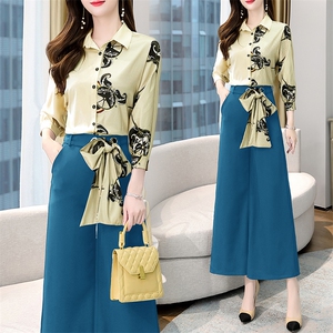 高端职业阔腿裤套装女2024春秋新款气质女神范显瘦高腰垂感两件套，女装套装/套裙，时尚俏佳人