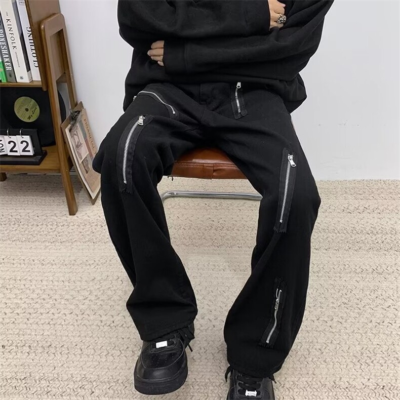 复古牛仔裤男潮牌阔腿裤宽松直筒裤美式高街百搭休闲长裤裤子,男装休闲裤,星座716-2