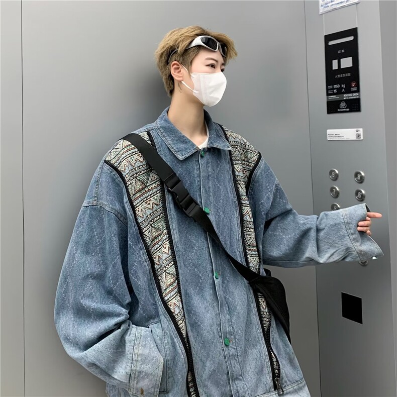新款复古水洗民族牛仔外套潮牌男春秋款高级感古着夹克JK8602,男装夹克,星座1116A-1（原606A）