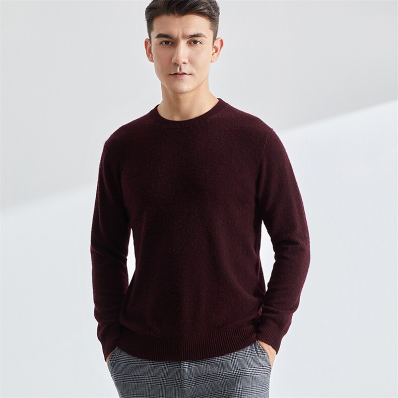 2020春秋新款男士薄圆领套头羊绒针织宽松圆领羊毛衫纯色打底毛衣，男装羊绒套衫，牧群羊绒