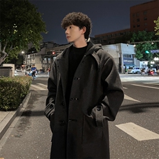 秋冬牛角扣连帽毛呢大衣男新年宽松风衣外套MN00706/P125加棉P135，男装风衣，电商B316