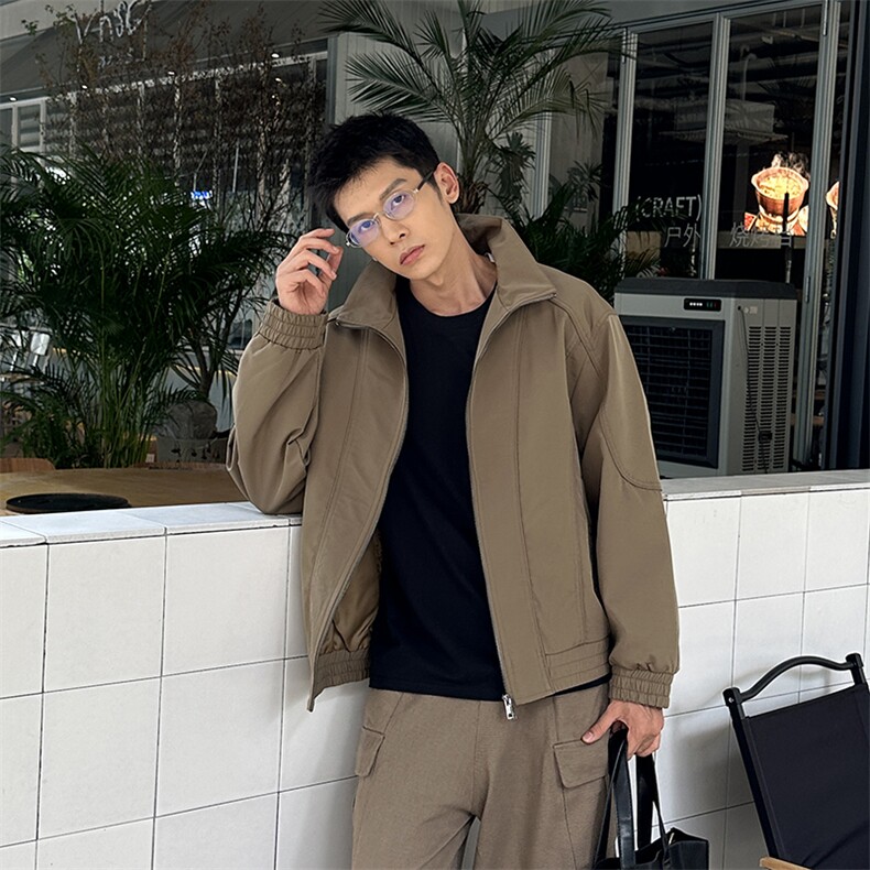秋季2025老钱风抖音纯色休闲立领夹克店主风A236-82509-P135,男装夹克,电商A236