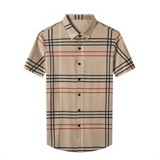 冰丝透气短袖衬衫夏季男士休闲商务中年格子免烫宽松时尚衬衣男装，男装衬衫，电商B212（原钱塘6029）