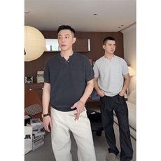 张卓林菠萝纹针法肌理感休闲简约男士亨利领体恤纯色77090/P45降，男装Polo衫，电商A243