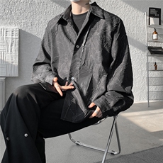 8XL-M小众解构肌理感裂纹垫肩花衬衫男高级感宽松衬衣男CS520P55，男装衬衫，电商D206-1