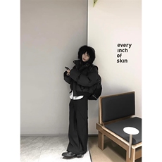 现货5W件冬季三防重磅硬挺boxy短款羽绒立领PU皮棉衣外套加厚棉服，男装棉衣，电商A486-1