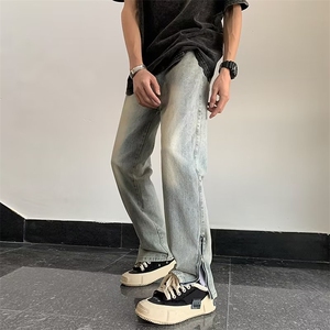 复古牛仔裤男款春秋直筒宽松潮牌阔腿美式高街百搭休闲长裤子K92图片