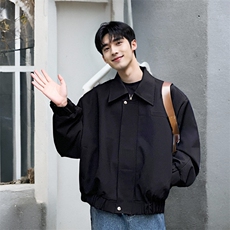短款韩系Ins风休闲宽松垫肩短款背后拉链夹克外套，男装夹克，星座112A