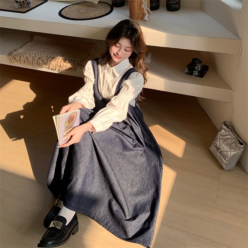复古牛仔蓝背心裙女春季2025新款可爱减龄超好看宽松长款连衣裙潮,女装连衣裙,2C122