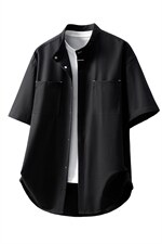 1新中式风暗扣工装聚酯纤维大码M-5XL立领衬衫78013P48控78，男装衬衫，星座226-2