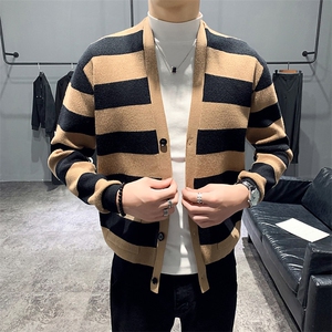 店主风秋冬男装新款针织衫外套社会条纹开衫毛衣C301B-KS03图片