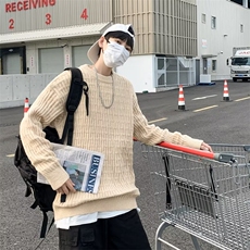 港风日系ins潮牌圆领毛衣男士秋冬季潮流复古宽松纯色Z7009-P50，男装针织衫/毛衣，星座1109-3