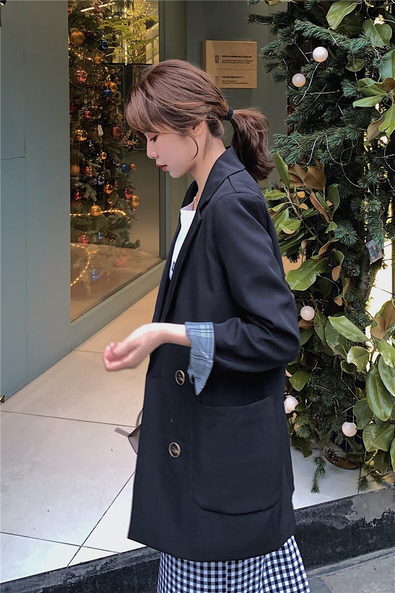 超好看黑色西装领毛呢外套女2024冬季新款学院风减龄加厚呢子大衣,女装西装,浙宝123