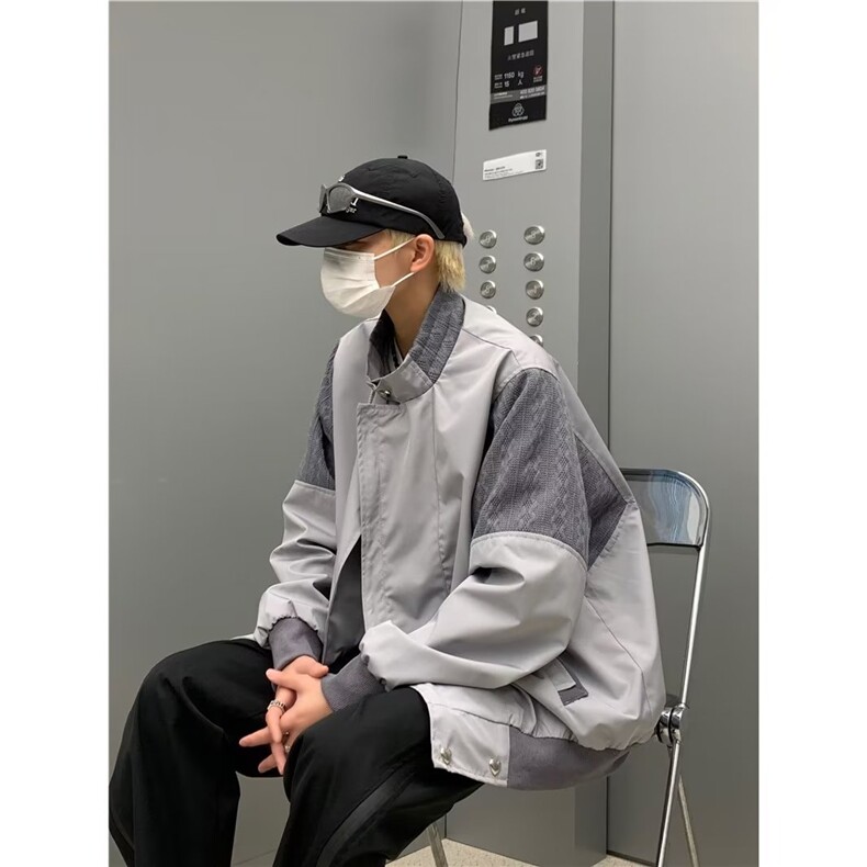 棒球服美式复古高街vibe外套春秋针织拼接设计感飞行员夹克-Y592,男装夹克,星座601-2