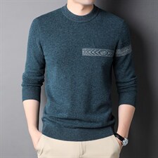 秋冬中年男士长袖羊毛毛衣男纯色圆领针织上衣QLM77839-P165,男装针织衫/毛衣,电商B212（原钱塘6029）
