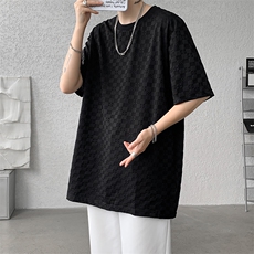 8XL-M特大码短袖男夏季港风棋盘格子T恤冰丝半截五分袖DX323P35，男装T恤，电商D206-1