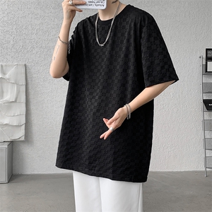 8XL-M 特大码短袖男夏季港风棋盘格子T恤冰丝半截五分袖DX323P35图片