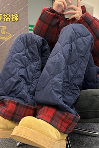 格子拼接羽绒棉裤男冬季加厚青少年葫芦纹裤子东北零下40度保暖裤图片