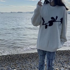 【005】玫瑰花仿水貂绒毛衣外套男宽松情侣针织衫A079-D50-P48，男装针织衫/毛衣，电商A079