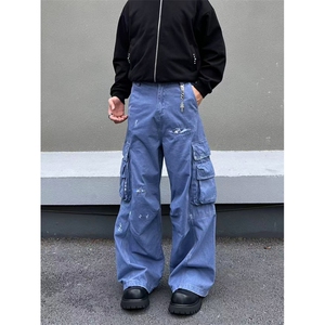 有货。美式工装休闲裤男女破洞大口袋长裤K6869-P73图片