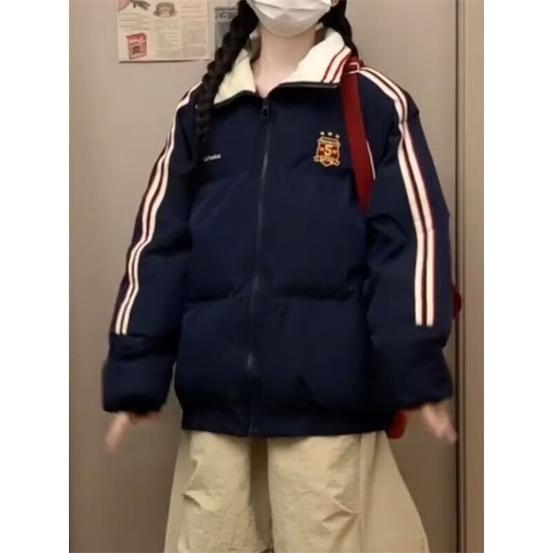 新款棉服女冬季复古藏青色宽松oversize学院风休闲百搭外套JK9003,男装棉衣,星座516A