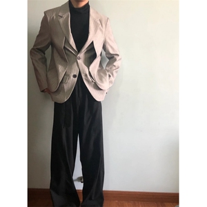 休闲西服男春秋季休闲商务单西新款针织衫圆领小西装外套上衣图片