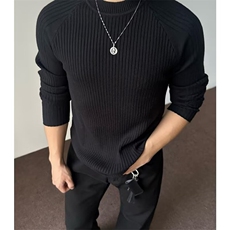 美式复古松弛感坑条圆领针织毛衣男弹力修身套头打底衫LS766-P47，男装T恤，星座1008