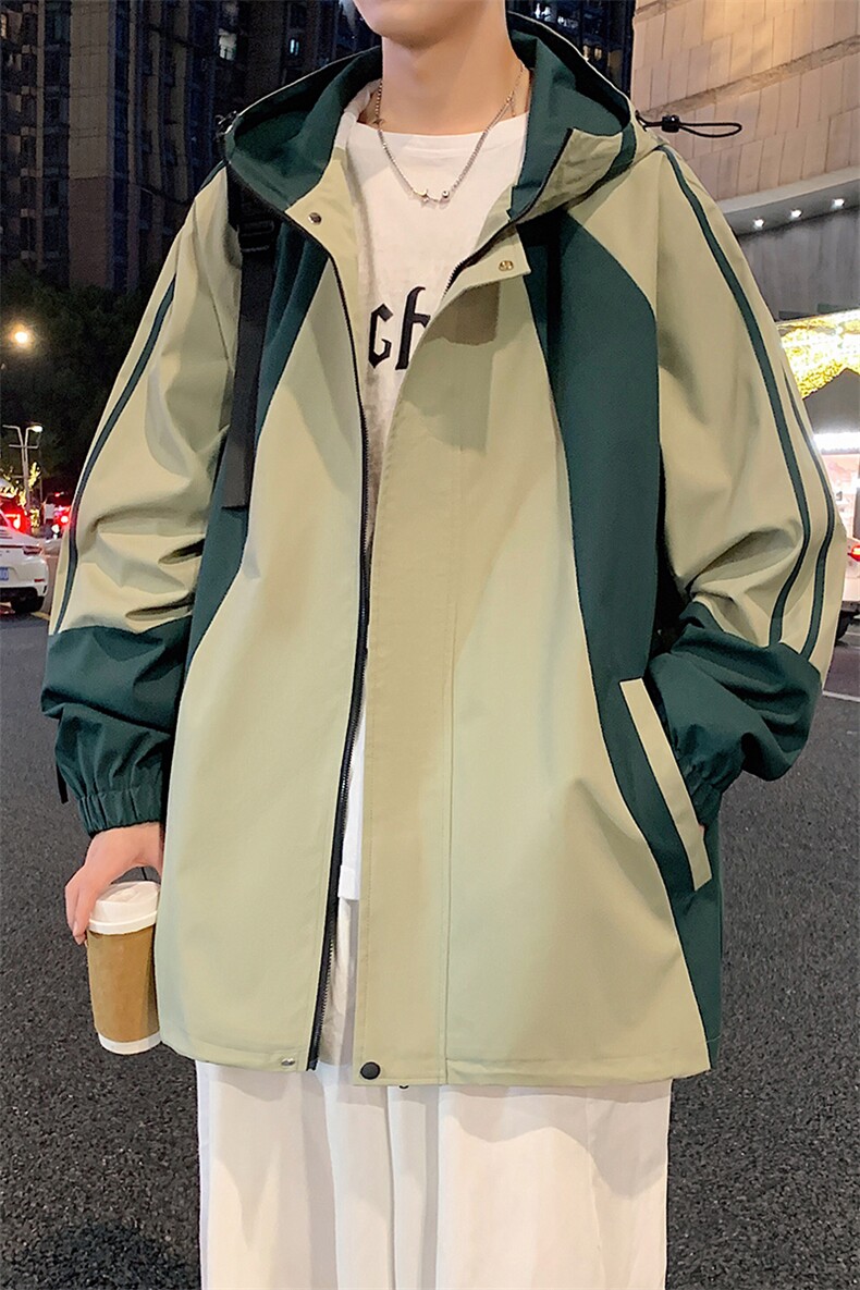 港风拼接上衣夹克宽松落肩拼色冲锋衣外套JK836P75,男装夹克,星座1204-3