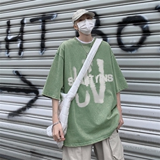 潮牌宽松短袖t恤蜡染美式复古高街水洗做旧517A-2-SX243-P38，男装T恤，星座517A-2