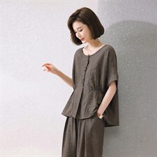 现货2025夏季新款天丝提花时尚休闲套装两件套，女装套装/套裙，深水步