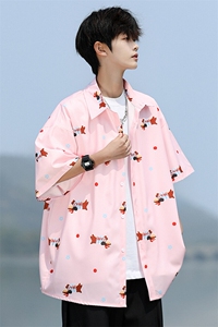 8XL-M腊肠狗花衬衫男短袖夏季冰丝薄款花衬衣寸衫外套DC28003P38图片
