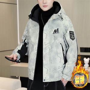 加绒加厚连帽夹克男秋冬时尚潮流加厚棉衣男外套MY651-P88图片