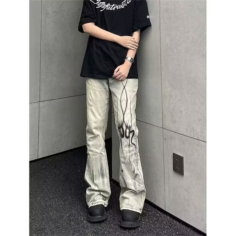 美式高街水洗做旧复古微喇叭牛仔裤男款显瘦拖地裤子N1104-P47,男装牛仔裤,星座208-5