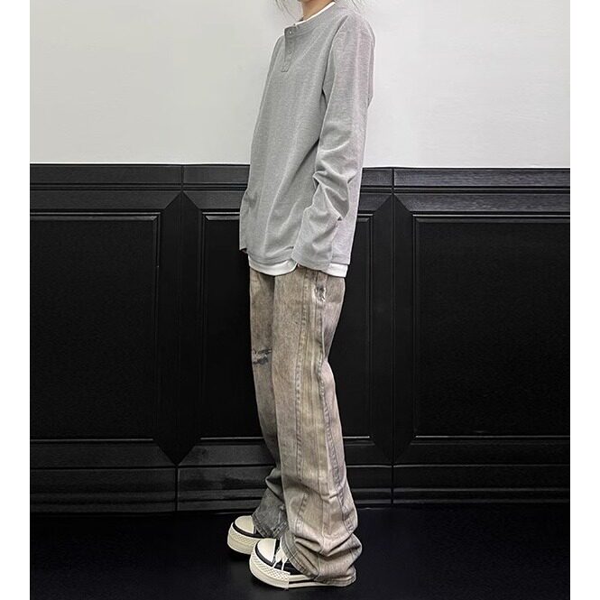 美式复古3D数码微喇牛仔裤潮牌痞帅做旧水洗炸街裤,男装牛仔裤,星座506A